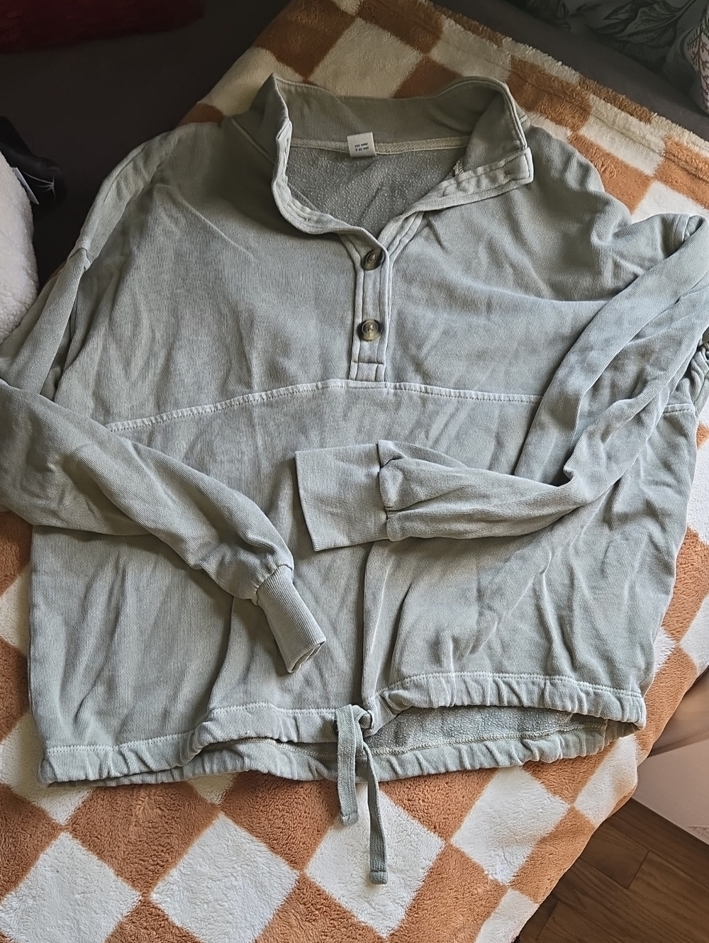 Old Navy Sage Green Button-Neck Pullover Sweatshirt